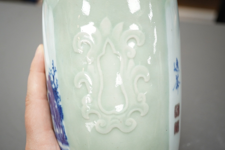 A Chinese celadon glazed landscape vase, 19th century